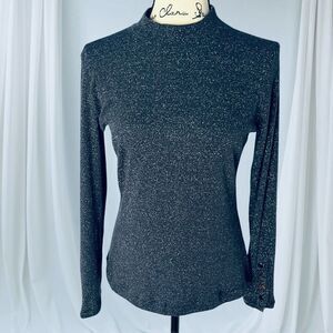 Violets & Roses Women’s S Metallic Long Sleeve Mock Neck Pullover Top in Night S